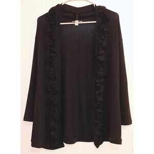 Forever Fashion Petite Women’s Med. Black Open Front Sweater Ruffle Trim Design